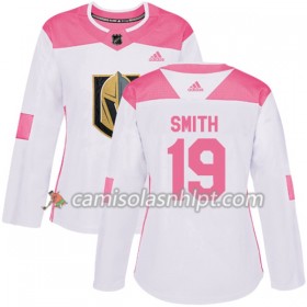 Camisola Vegas Golden Knights Reilly Smith 19 Adidas 2017-2018 Branco Rosa Fashion Authentic - Mulher